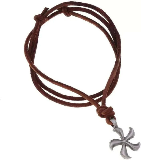 WINDMILL BROWN - Vintage Alloy Windmill Pendant with Adjustable Pure Leather Cord Necklace for Men & Boys