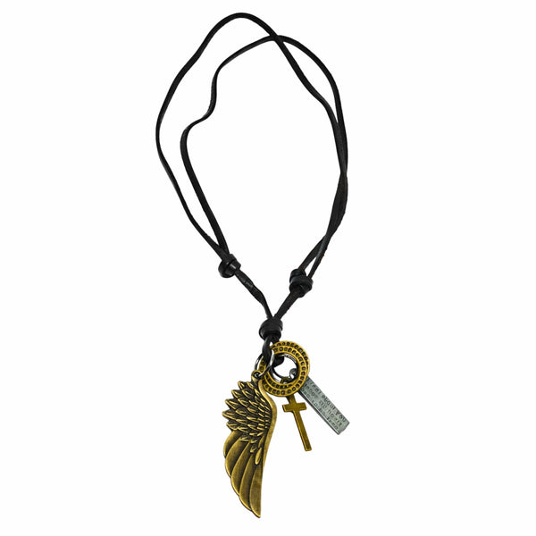 WINGS OF FAITH – 2-Inch Pure Stainless Steel Pendant with Adjustable Leather Rope for Men & Boys