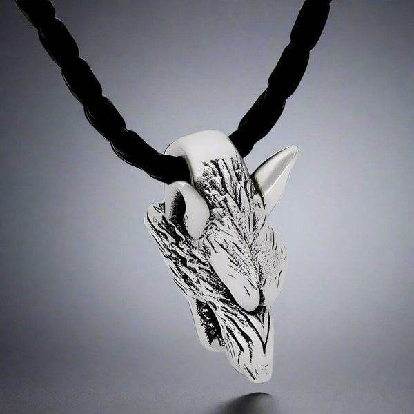 वुल्फ हेड सिल्वर - पुरुषों और लड़कों के लिए 24 इंच लेदर कॉर्ड चेन के साथ मिश्र धातु पेंडेंट
