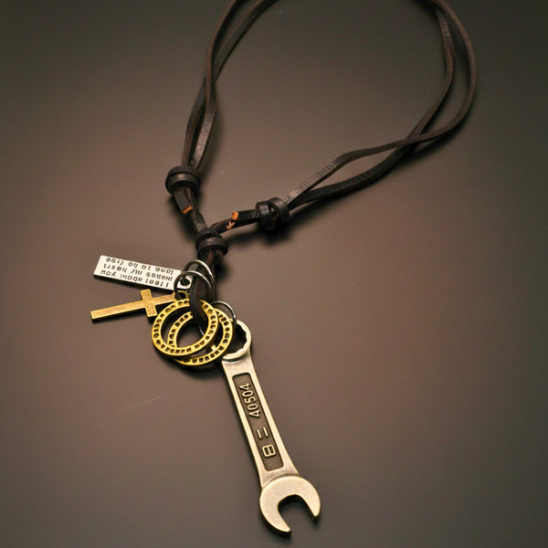 WRENCH OF FAITH – 2.5-Inch Pure Stainless Steel Pendant with Adjustable Leather Rope for Men & Boys
