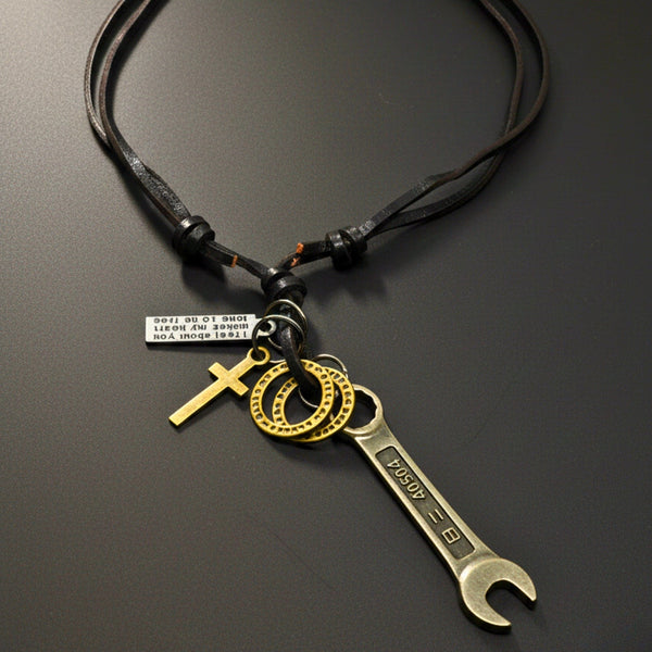 WRENCH OF FAITH – 2.5-Inch Pure Stainless Steel Pendant with Adjustable Leather Rope for Men & Boys