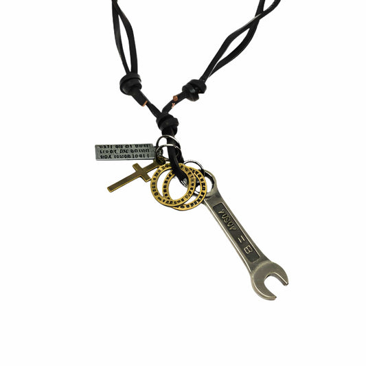 THE MEN THING Leather Necklace WRENCH OF FAITH – 2.5-Inch Pure Stainless Steel Pendant with Adjustable Leather Rope for Men & Boys