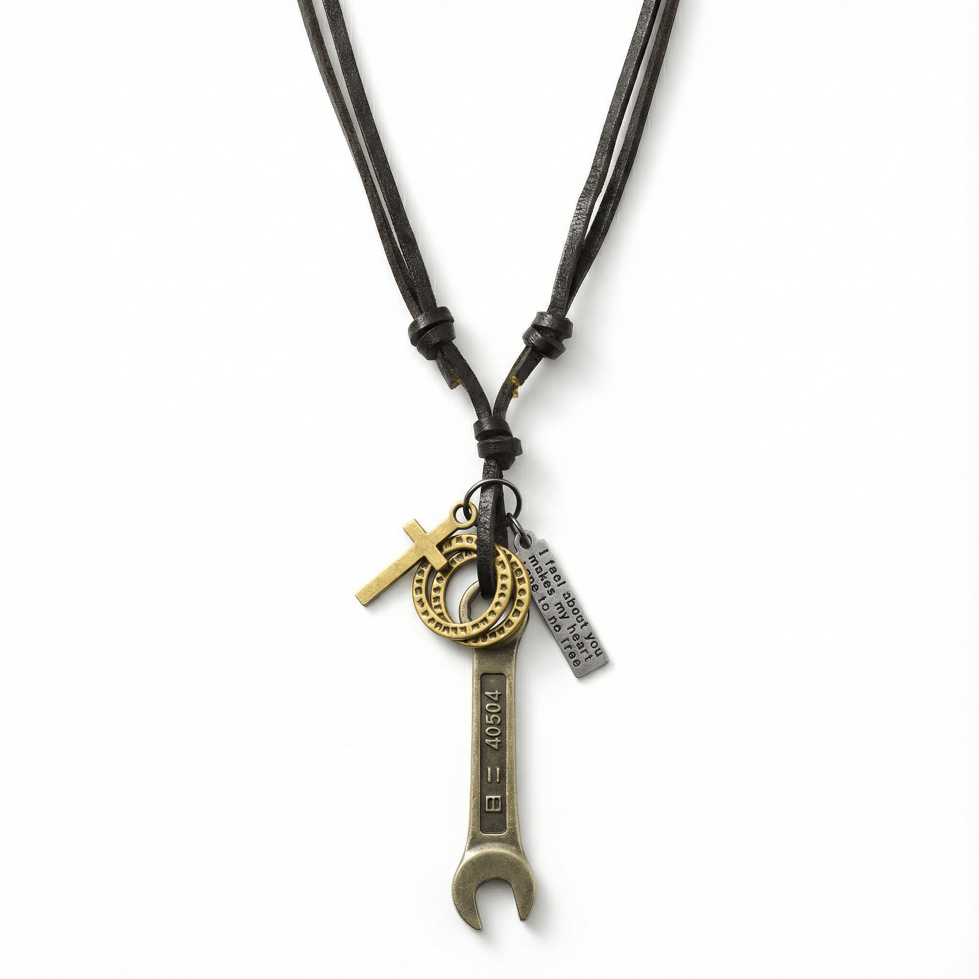 THE MEN THING Leather Necklace WRENCH OF FAITH – 2.5-Inch Pure Stainless Steel Pendant with Adjustable Leather Rope for Men & Boys