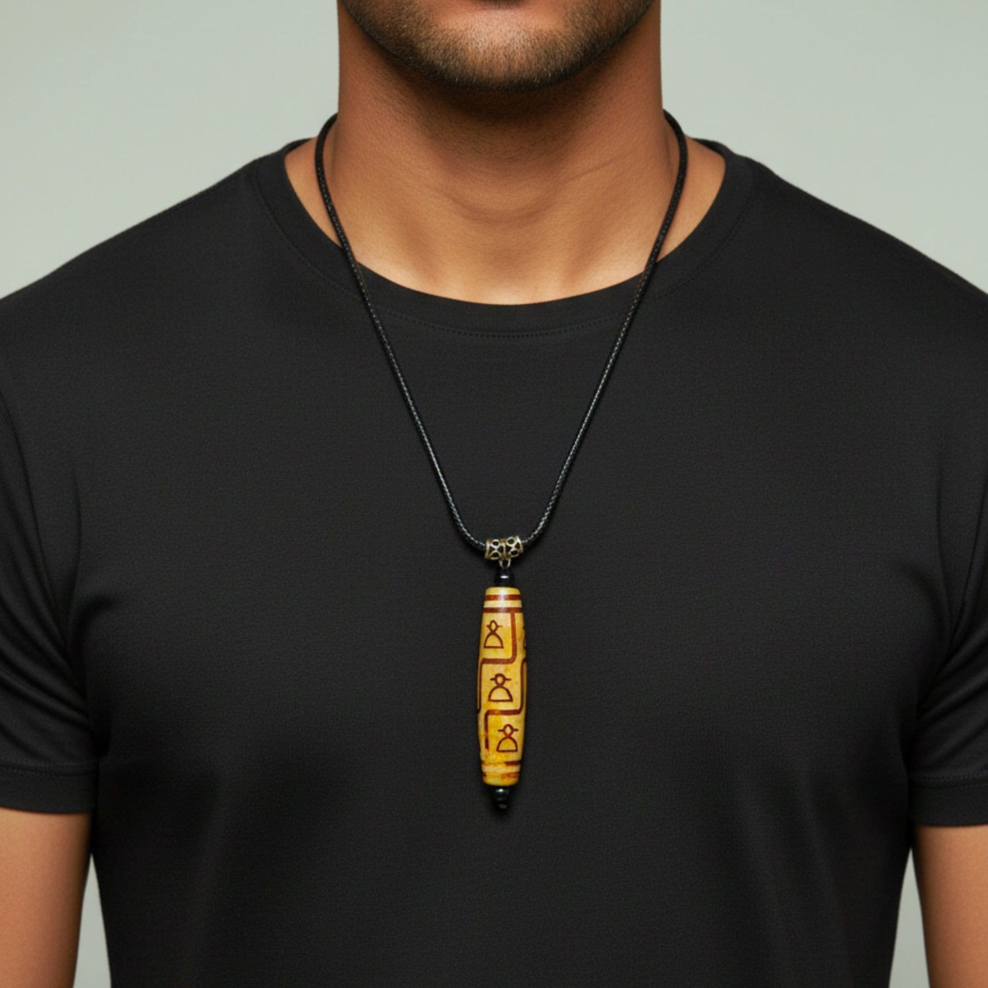 THE MEN THING Leather Necklace ZEN GUARDIAN – 3-Inch Natural Crystal Pendant with 28-Inch Leather Rope for Men & Boys
