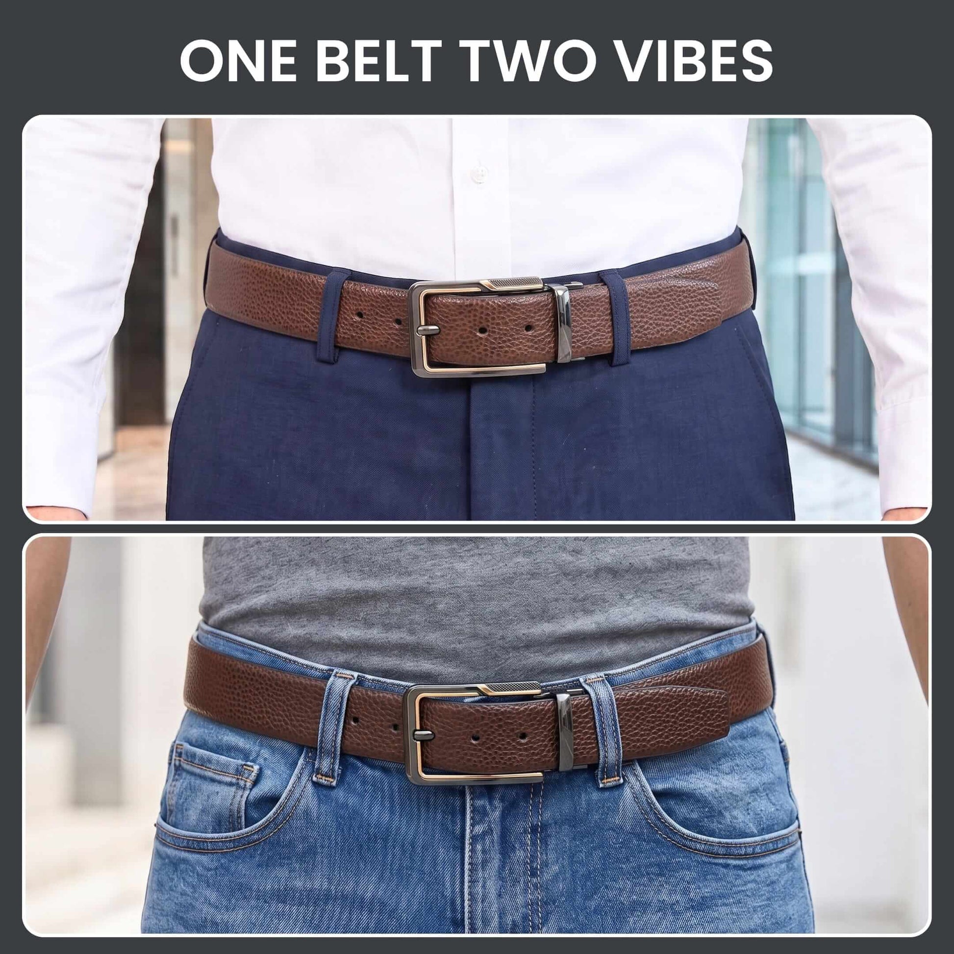 THE MEN THING Mens Genuine Leather Belt | 2 in 1 Reversible (Brown & Black) (1 Pc.) - LUXORIC -BRAVIX