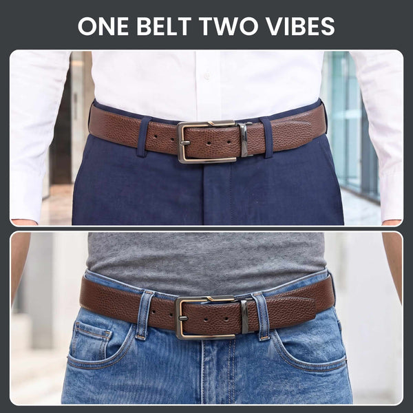 Mens Genuine Leather Belt | 2 in 1 Reversible (Brown & Black) (1 Pc.) - LUXORIC -BRAVIX