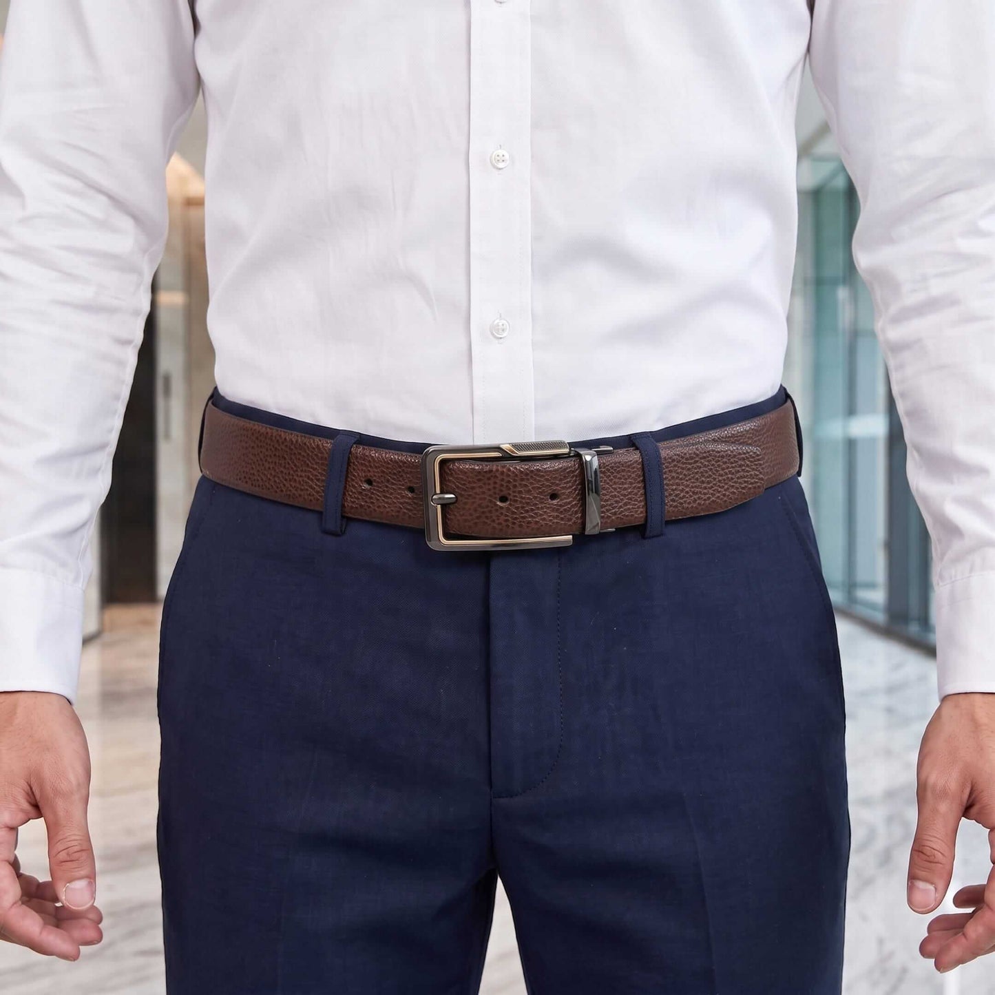 THE MEN THING Mens Genuine Leather Belt | 2 in 1 Reversible (Brown & Black) (1 Pc.) - LUXORIC -BRAVIX