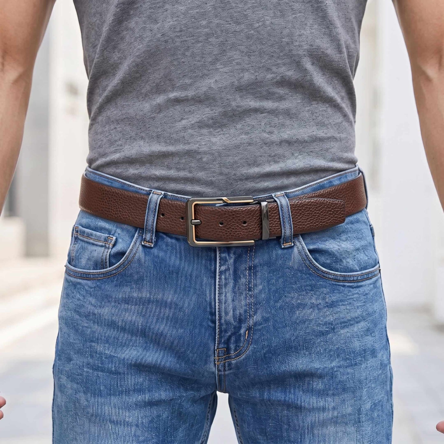 THE MEN THING Mens Genuine Leather Belt | 2 in 1 Reversible (Brown & Black) (1 Pc.) - LUXORIC -BRAVIX