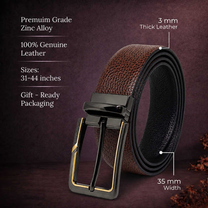THE MEN THING Mens Genuine Leather Belt | 2 in 1 Reversible (Brown & Black) (1 Pc.) - LUXORIC -BRAVIX