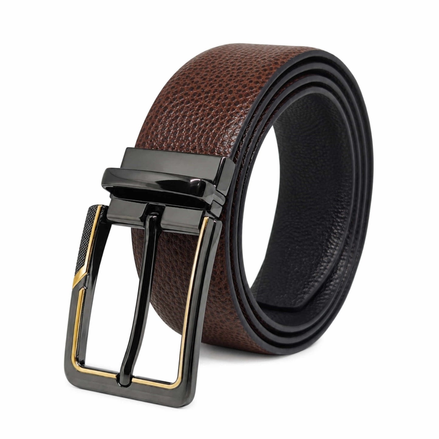 THE MEN THING Mens Genuine Leather Belt | 2 in 1 Reversible (Brown & Black) (1 Pc.) - LUXORIC -BRAVIX