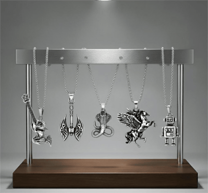 THE MEN THING Necklace CYBER-MYTHOS High Contrast 5-Piece Men’s Pendant Set – PEGASUS, ROBOT, REALM AXE, THE COBRA, & ROCKER Necklaces on 24 Inch Stainless Steel Chain for Mens and Boys