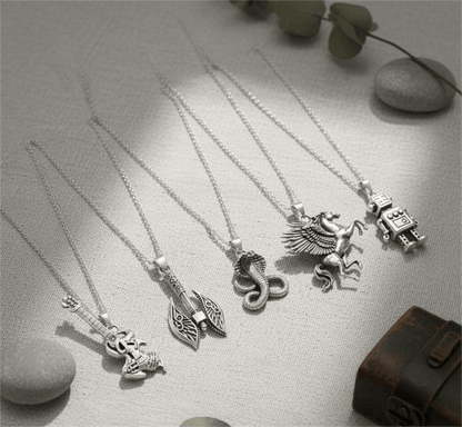 THE MEN THING Necklace CYBER-MYTHOS High Contrast 5-Piece Men’s Pendant Set – PEGASUS, ROBOT, REALM AXE, THE COBRA, & ROCKER Necklaces on 24 Inch Stainless Steel Chain for Mens and Boys