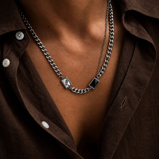 THE MEN THING Necklace DUAL ECLIPSE - Titanium Steel Pendant with 6mm Chain for Men & Boys (21 to 23 inch Adjustable)