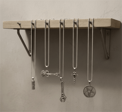 THE MEN THING Necklace PARADOX COLLECTIVE High Stakes 5-Piece Collector's Pendant Set – WRENCH, SKULL ROCKING GUITAR, ZEN-CYLINDER, SWORD OF ANGLE, & GOAT STAR Necklaces on 24 Inch Stainless Steel Chain for Mens and Boys