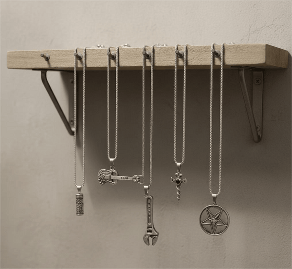 PARADOX COLLECTIVE High Stakes 5-Piece Collector's Pendant Set – WRENCH, SKULL ROCKING GUITAR, ZEN-CYLINDER, SWORD OF ANGLE, & GOAT STAR Necklaces on 24 Inch Stainless Steel Chain for Mens and Boys