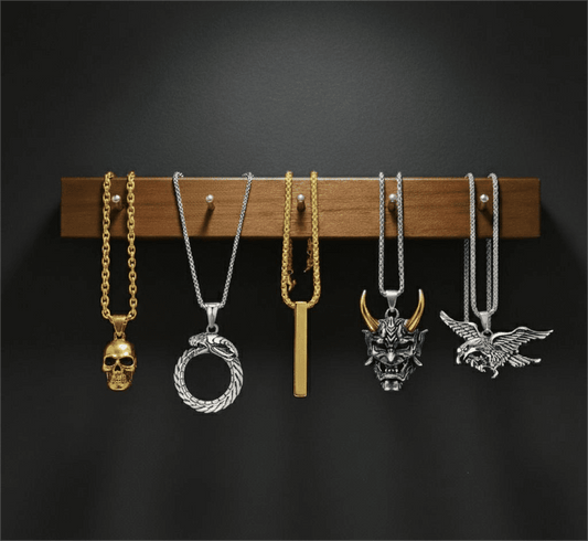 THE MEN THING Necklace PREDATOR’S HOARD High Value 5-Piece Men’s Pendant Set – EAGLE - HUNTER, GILD SKULL, SERPENT OF ETERNITY, GOLDEN HORN, & SLEEK GOLD Necklaces on 24 Inch Stainless Steel Chain for Mens and Boys