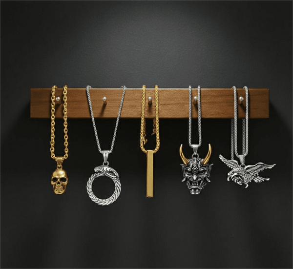 PREDATOR’S HOARD High Value 5-Piece Men’s Pendant Set – EAGLE - HUNTER, GILD SKULL, SERPENT OF ETERNITY, GOLDEN HORN, & SLEEK GOLD Necklaces on 24 Inch Stainless Steel Chain for Mens and Boys