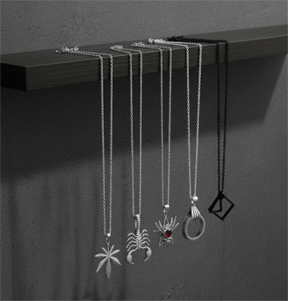 THE MEN THING Necklace PREDATOR'S REGALIA Collector's 5-Piece Symbolic Pendant Set – KINGSCRÒP, WILD HUNT, CLAW HAND, HEMP-LEAF, & TRESQUARE BLACK Necklaces on 24 Inch Stainless Steel Chain for Mens and Boys