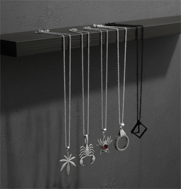 PREDATOR'S REGALIA Collector's 5-Piece Symbolic Pendant Set – KINGSCRÒP, WILD HUNT, CLAW HAND, HEMP-LEAF, & TRESQUARE BLACK Necklaces on 24 Inch Stainless Steel Chain for Mens and Boys