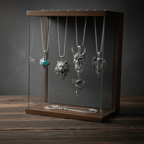 Signature Pendant Pack of 5 – Eagle, Snake, King, Blue Eye & Demon Mask with Stainless Steel 24-Inch Round Box Chain for Mens and Boys