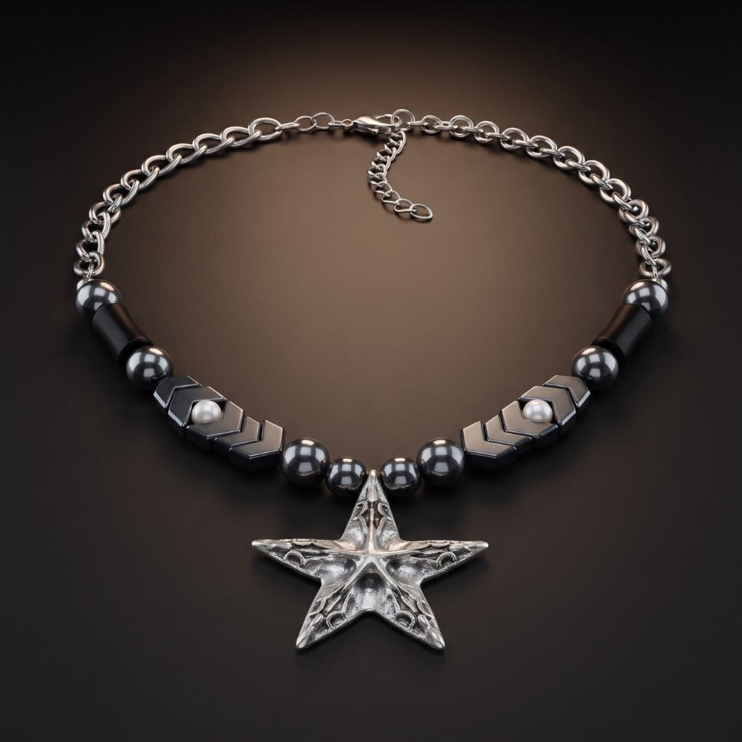 THE MEN THING Necklace STAR BEAD - 38mm Titanium Steel Pendant with 19inch Necklace With Adjustable Chain for Men & Boys