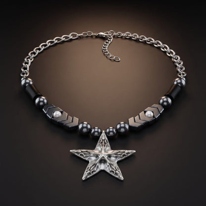THE MEN THING Necklace STAR BEAD - 38mm Titanium Steel Pendant with 19inch Necklace With Adjustable Chain for Men & Boys