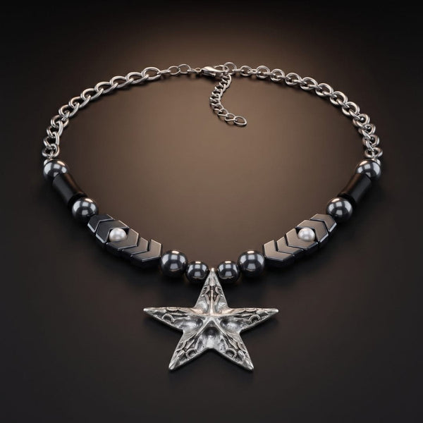 STAR BEAD - 38mm Titanium Steel Pendant with 19inch Necklace With Adjustable Chain for Men & Boys