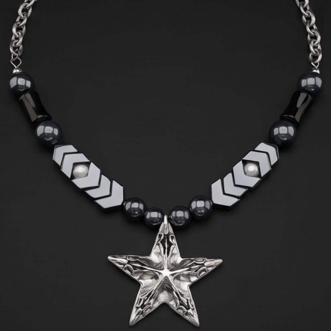 THE MEN THING Necklace STAR BEAD - 38mm Titanium Steel Pendant with 19inch Necklace With Adjustable Chain for Men & Boys