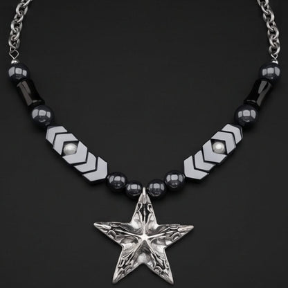 THE MEN THING Necklace STAR BEAD - 38mm Titanium Steel Pendant with 19inch Necklace With Adjustable Chain for Men & Boys