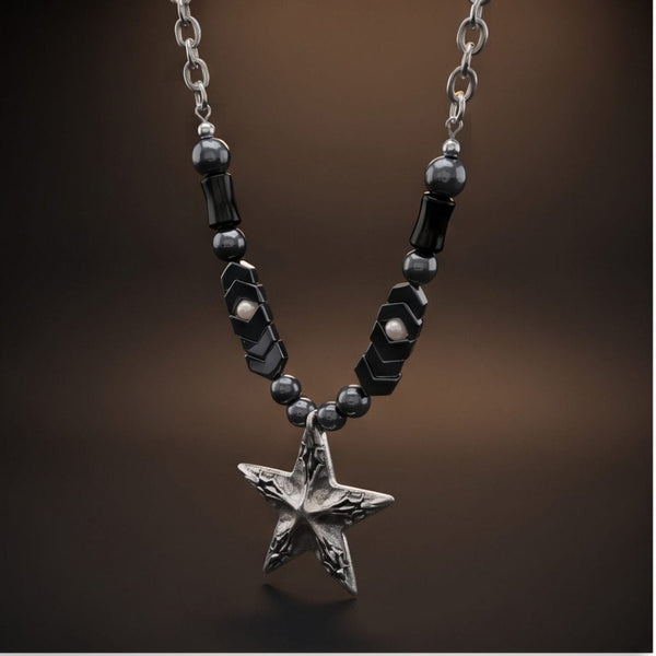 STAR BEAD - 38mm Titanium Steel Pendant with 19inch Necklace With Adjustable Chain for Men & Boys