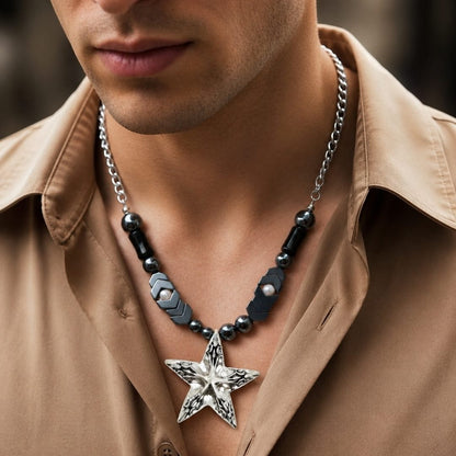 THE MEN THING Necklace STAR BEAD - 38mm Titanium Steel Pendant with 19inch Necklace With Adjustable Chain for Men & Boys