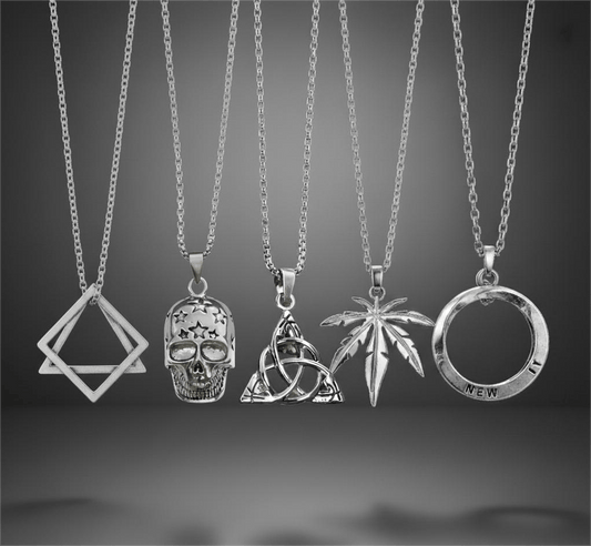 THE MEN THING Necklace SYMBOLIC ARCANUM High Contrast 5-Piece Men’s Pendant Set – HELIX, SKULL STAR, LEAFEN, VICTORIOUS, & LUCKY KNOT Necklaces on 24 Inch Stainless Steel Chain for Mens and Boys