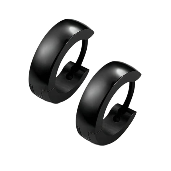 BLACK COBALT CREST - 7mm Titanium Steel Hoop Earrings for Men & Boys (2 Pcs)