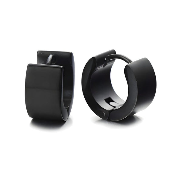 BLACK COBALT CREST - 7mm Titanium Steel Hoop Earrings for Men & Boys (2 Pcs)