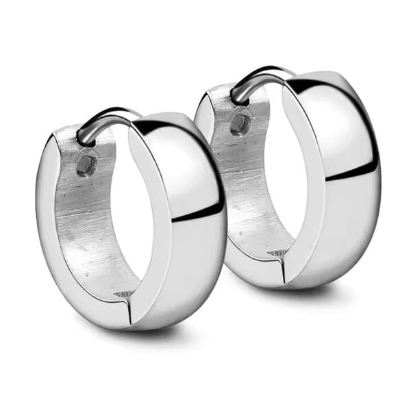 SILVER COBALT CREST - 7mm Titanium Steel Hoop Earrings for Men & Boys (2 Pcs)