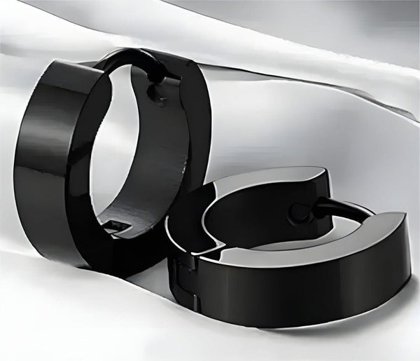 ALTAIR BLACK - 5mm Titanium Steel Hoop Earrings for Men & Boys (2 Pcs)