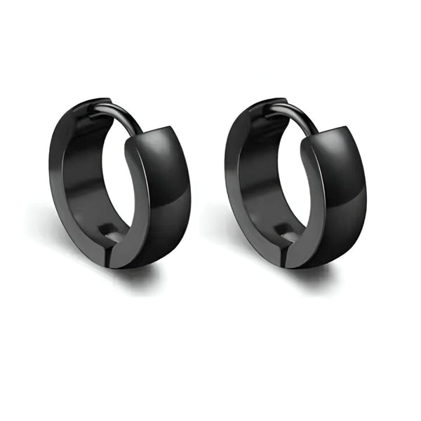 ALTAIR BLACK - 5mm Titanium Steel Hoop Earrings for Men & Boys (2 Pcs)