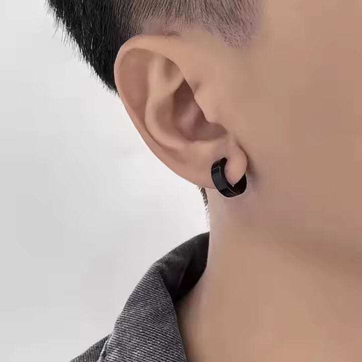 THE MEN THING Nose & Ear Ring ALTAIR BLACK - 5mm Titanium Steel Hoop Earrings for Men & Boys (2 Pcs)