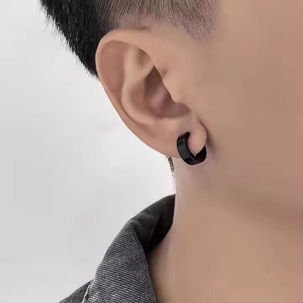 ALTAIR BLACK - 5mm Titanium Steel Hoop Earrings for Men & Boys (2 Pcs)