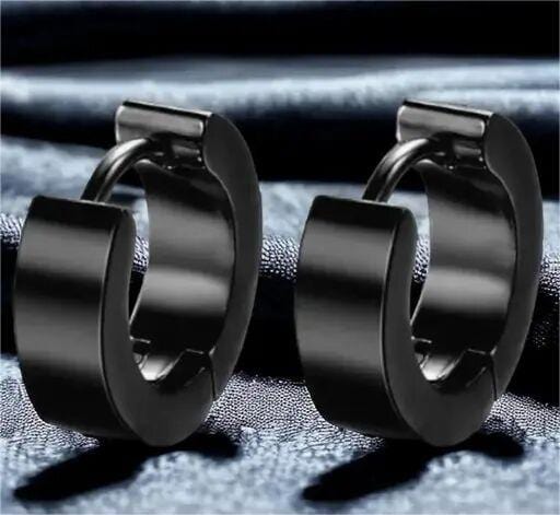 ALTAIR BLACK - 5mm Titanium Steel Hoop Earrings for Men & Boys (2 Pcs)
