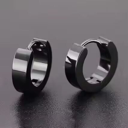 ALTAIR BLACK - 5mm Titanium Steel Hoop Earrings for Men & Boys (2 Pcs)