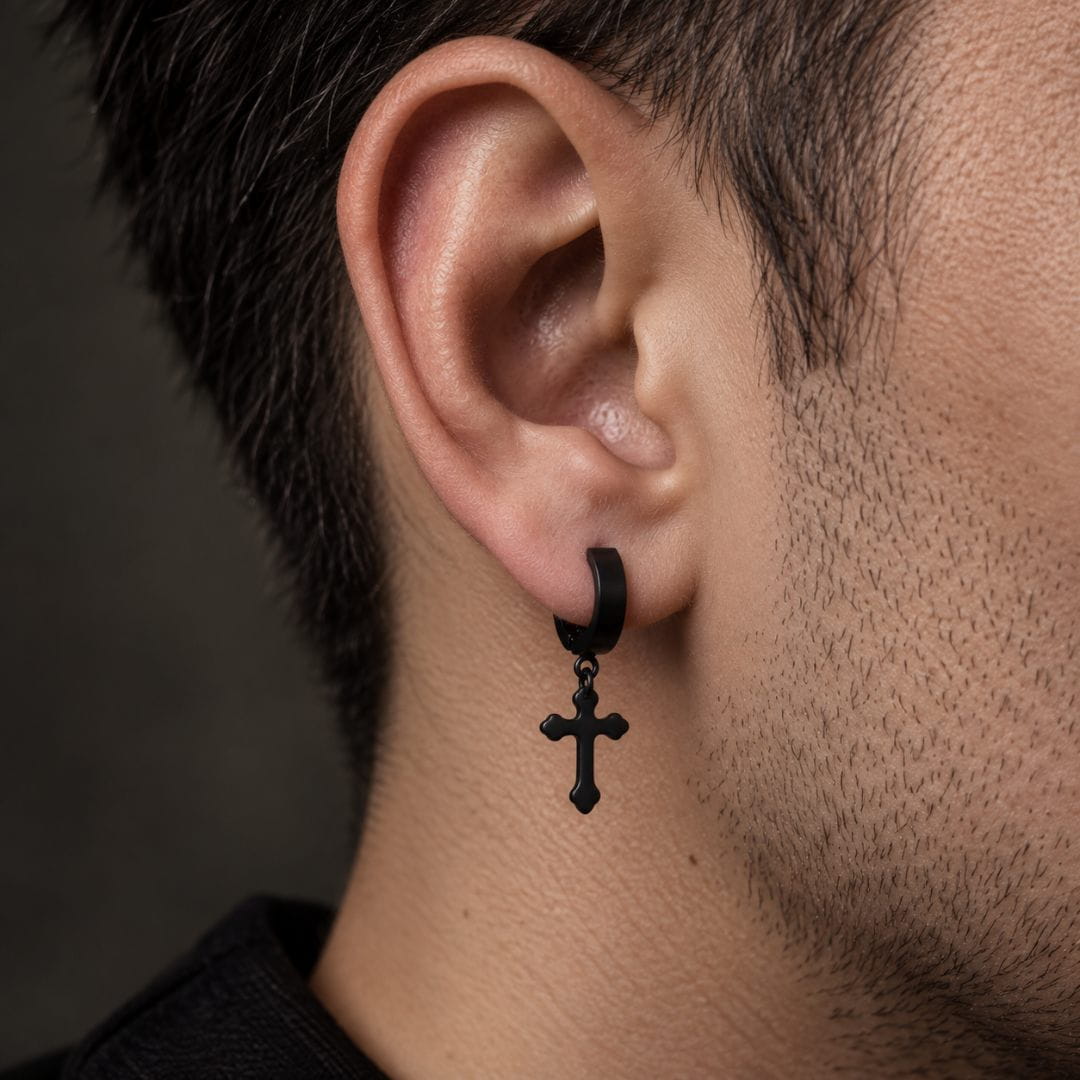 THE MEN THING Nose & Ear Ring ALTROSS BLACK - 5mm Titanium Steel Hoop Earrings for Men & Boys (2Pcs)