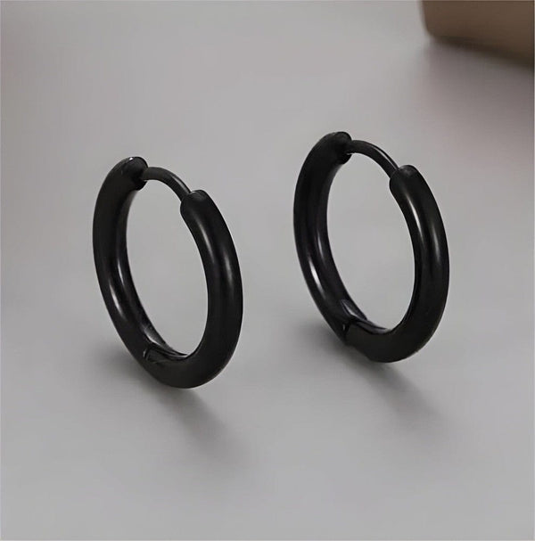 AVOR BLACK - 16mm Titanium Steel Hoop Earrings for Men & Boys (2 Pcs)