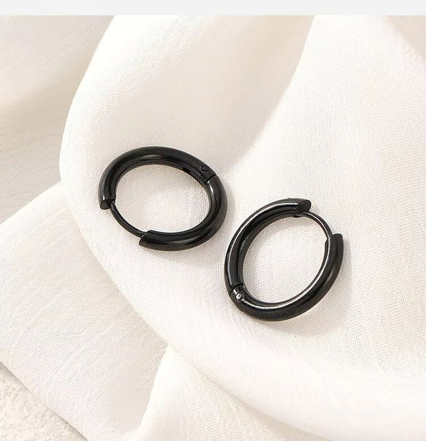 AVOR BLACK - 16mm Titanium Steel Hoop Earrings for Men & Boys (2 Pcs)