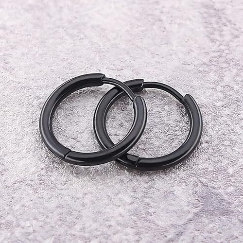 AVOR BLACK - 16mm Titanium Steel Hoop Earrings for Men & Boys (2 Pcs)