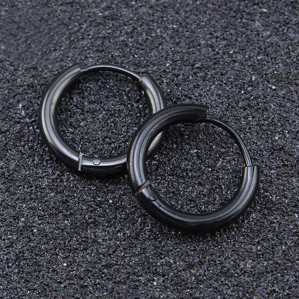 AVOR BLACK - 16mm Titanium Steel Hoop Earrings for Men & Boys (2 Pcs)