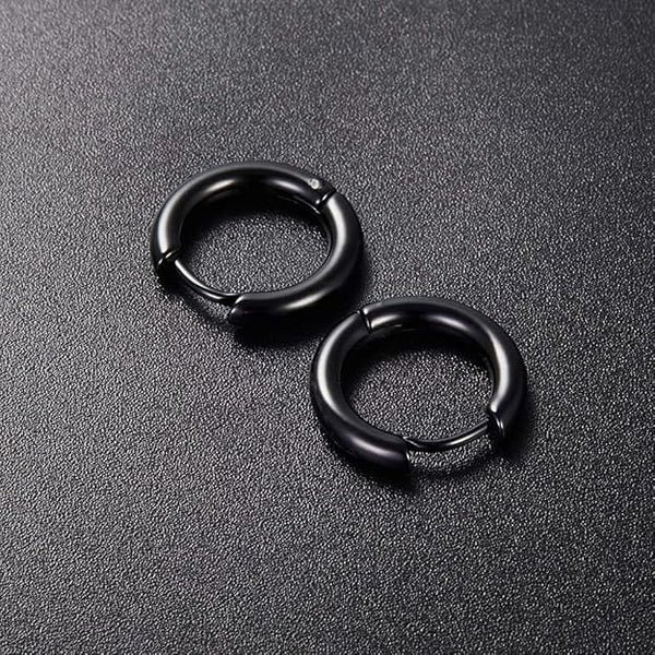 AVOR BLACK - 16mm Titanium Steel Hoop Earrings for Men & Boys (2 Pcs)