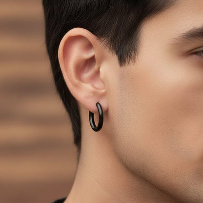 THE MEN THING Nose & Ear Ring AVOR BLACK - 16mm Titanium Steel Hoop Earrings for Men & Boys (2 Pcs)