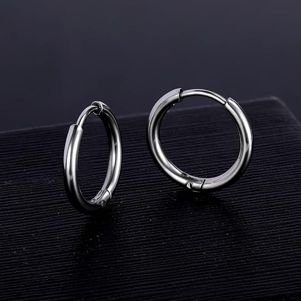 AVOR SILVER - Titanium Steel Hoop Earrings for Men & Boys (16MM to 8 MM) (2 Pcs)
