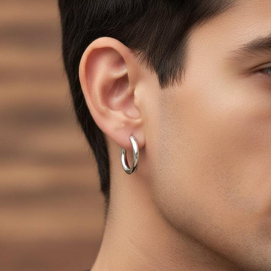 THE MEN THING Nose & Ear Ring AVOR SILVER - Titanium Steel Hoop Earrings for Men & Boys (16MM to 8 MM) (2 Pcs)